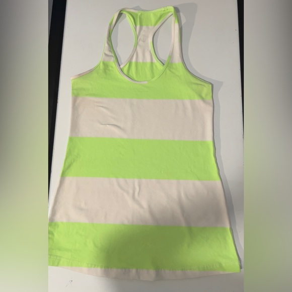 Lululemon Women's Neon Green and White Striped Tank Top Size 6 - Picture 2 of 9